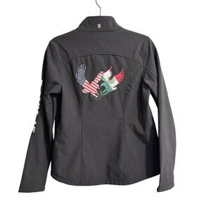 Rank 45 Black Softshell Jacket Eagle USA Mexico Flag Embroidery Full-Zip Size S